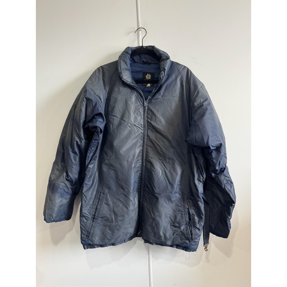 Vintage Alpine Design Jacket Mens Medium Blue Nylon‎ Belted Puffer Ski Faded